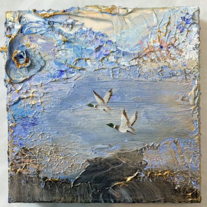 blå tavla, minitavla, blue painting, cute paintings, texturerad tavla, textured painting, pastel tavla, tavla göteborg, semiabstrakt tavla, abstrakt tavla, pastell colors, pastell hem, sagolik tavla, fairy tale painting